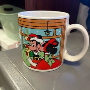 Vintage Mickey and Minnie kissing Christmas mug